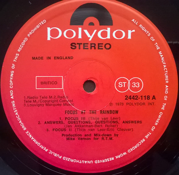 Focus (2) : At The Rainbow (LP, Album)
