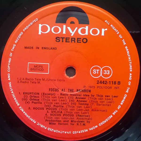 Focus (2) : At The Rainbow (LP, Album)