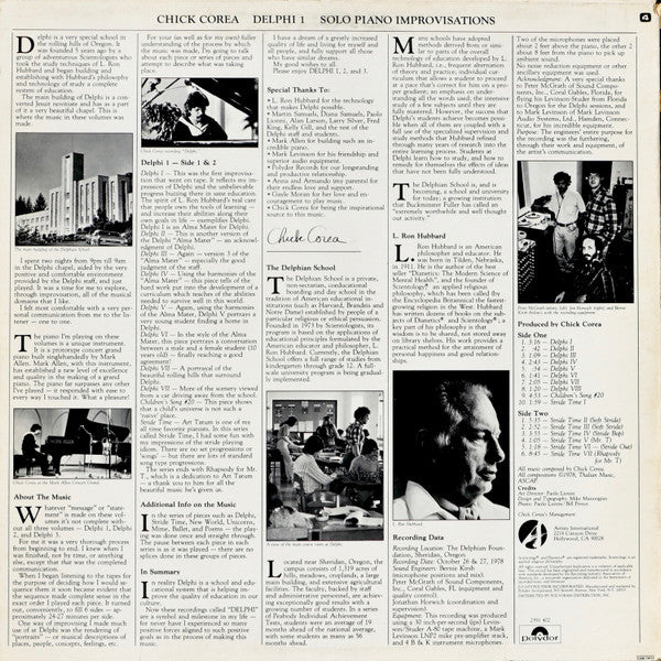 Chick Corea : Delphi 1 Solo Piano Improvisations (LP, Album)