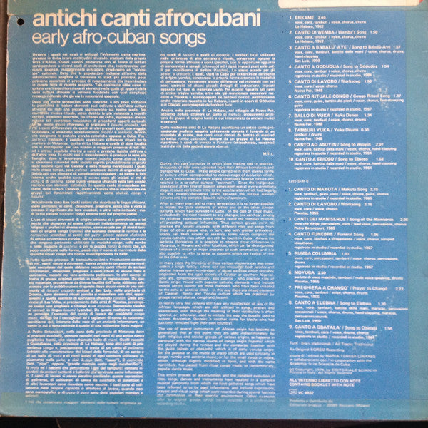 Unknown Artist ~ Antichi Canti Afrocubani / Early Afro-Cuban Songs (Vinyl) - Djungel & Jazz