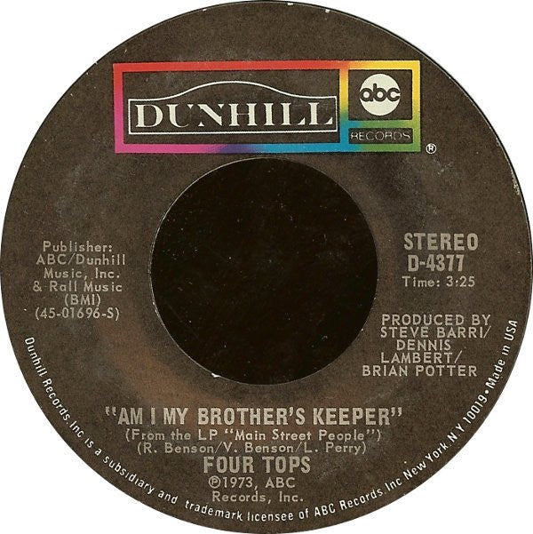 Four Tops : I Just Can't Get You Out Of My Mind / Am I My Brother's Keeper (7", Single)