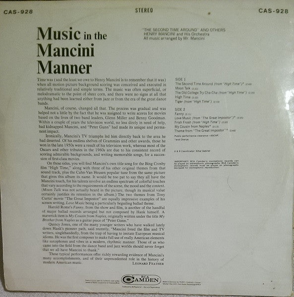 Henry Mancini ~ The Second Time Around And Others (Vinyl) - Djungel & Jazz