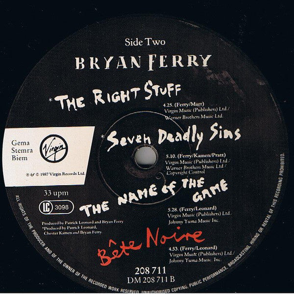 Bryan Ferry ~ Bête Noire (Vinyl) - Djungel & Jazz