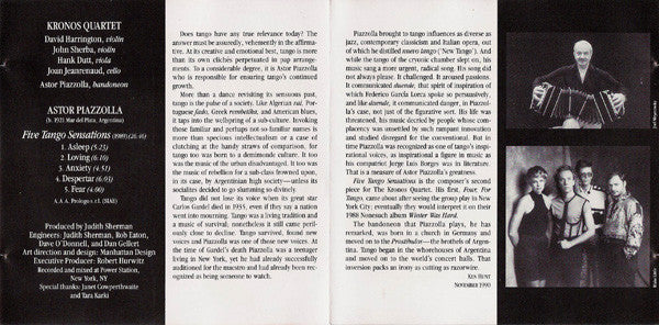 Kronos Quartet With Astor Piazzolla ~ Five Tango Sensations (Vinyl) - Djungel & Jazz