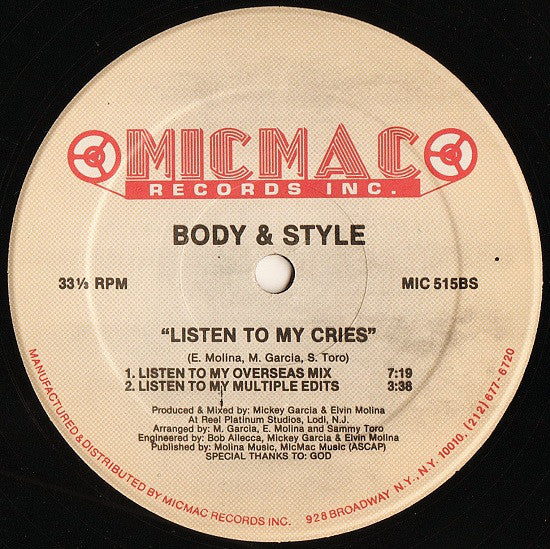 Body & Style ~ Listen To My Cries (Vinyl) - Djungel & Jazz