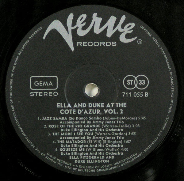 Ella Fitzgerald / Duke Ellington ~ Ella & Duke At The Côte D'Azur Vol.2 (Vinyl) - Djungel & Jazz