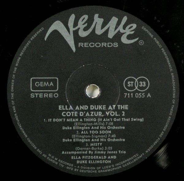 Ella Fitzgerald / Duke Ellington ~ Ella & Duke At The Côte D'Azur Vol.2 (Vinyl) - Djungel & Jazz