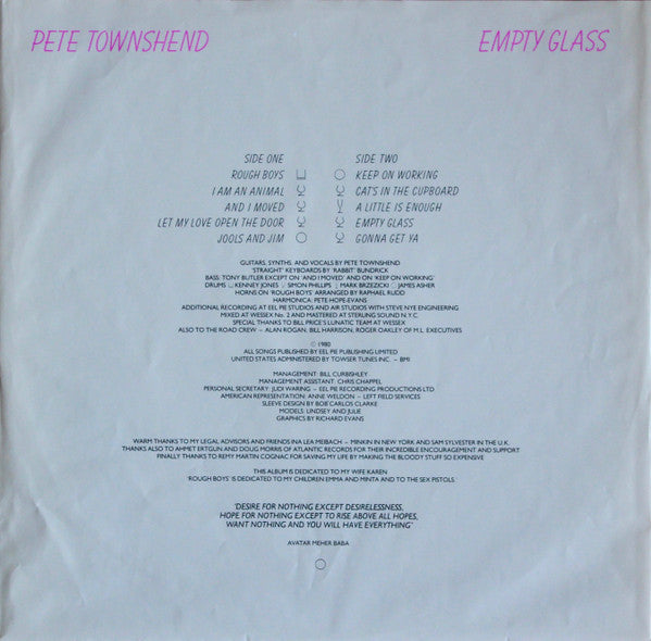 Pete Townshend ~ Empty Glass (Vinyl) - Djungel & Jazz