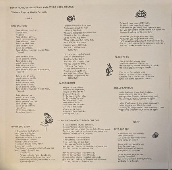 Malvina Reynolds : Funny Bugs, Giggleworms, And Other Good Friends (LP, Album, Comp)