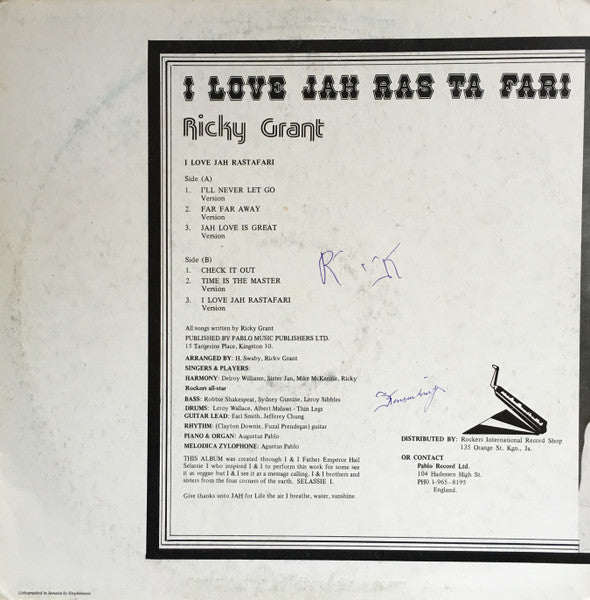Ricky Grant : I Love Jah Rastafari (LP, Album, RE)