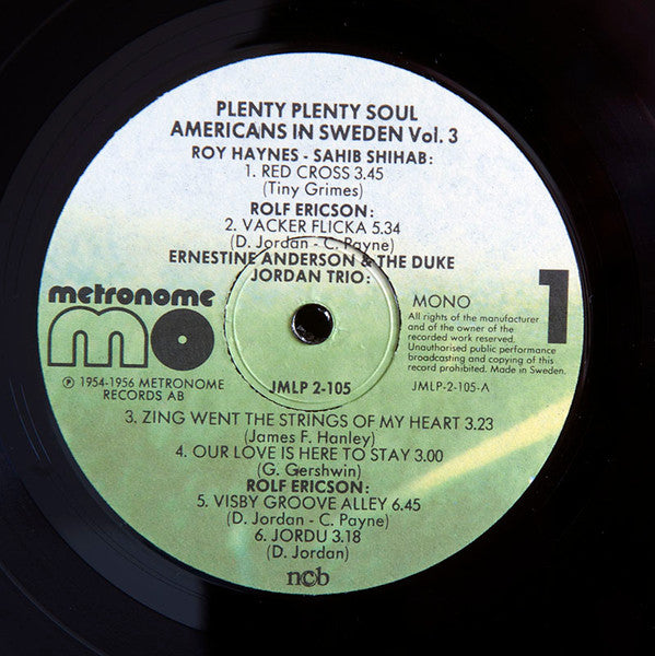 Various ~ Plenty Plenty Soul - Americans In Sweden 1954-1959 Vol. 3 (Vinyl) - Djungel & Jazz