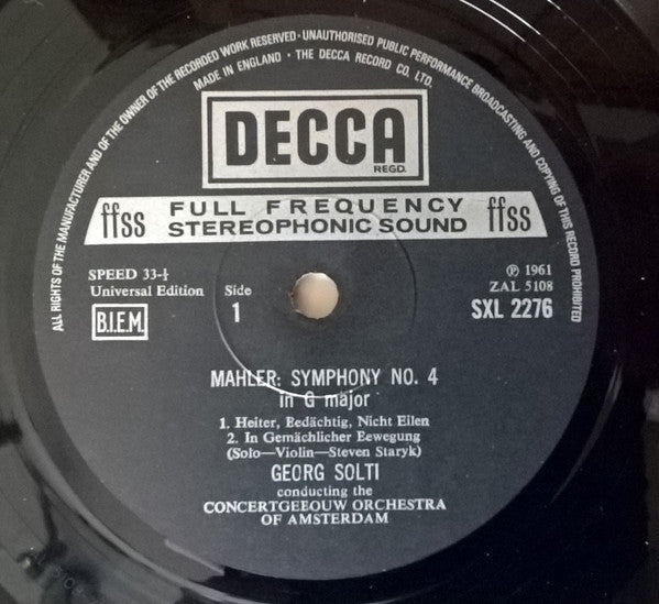 Gustav Mahler - Concertgebouworkest, Georg Solti ~ Symphony No. 4 In G Major (Vinyl) - Djungel & Jazz
