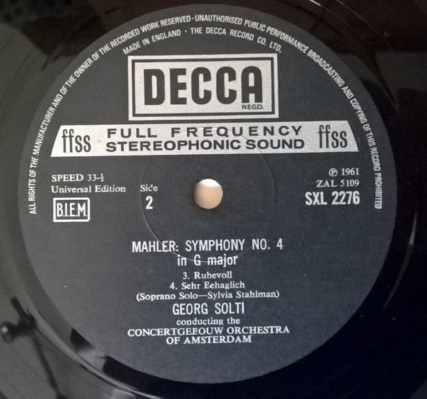 Gustav Mahler - Concertgebouworkest, Georg Solti ~ Symphony No. 4 In G Major (Vinyl) - Djungel & Jazz