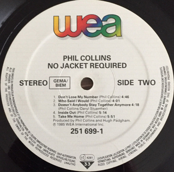 Phil Collins ~ No Jacket Required (Vinyl) - Djungel & Jazz