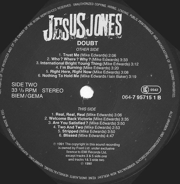 Jesus Jones ~ Doubt (Vinyl) - Djungel & Jazz