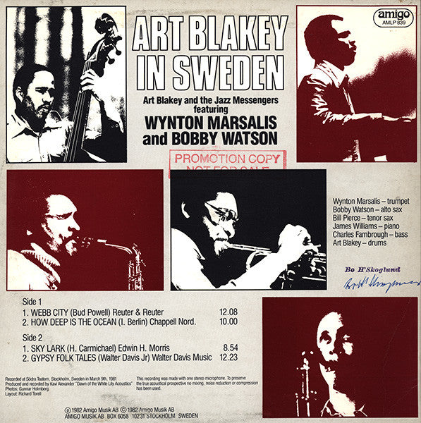 Art Blakey And The Jazz Messengers Featuring Wynton Marsalis And Bobby Watson  ~ Art Blakey In Sweden (Vinyl) - Djungel & Jazz