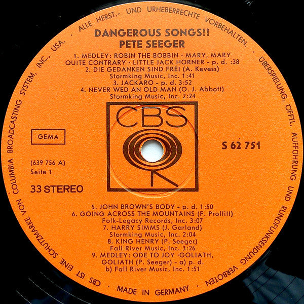 Pete Seeger ~ Dangerous Songs!? (Vinyl) - Djungel & Jazz