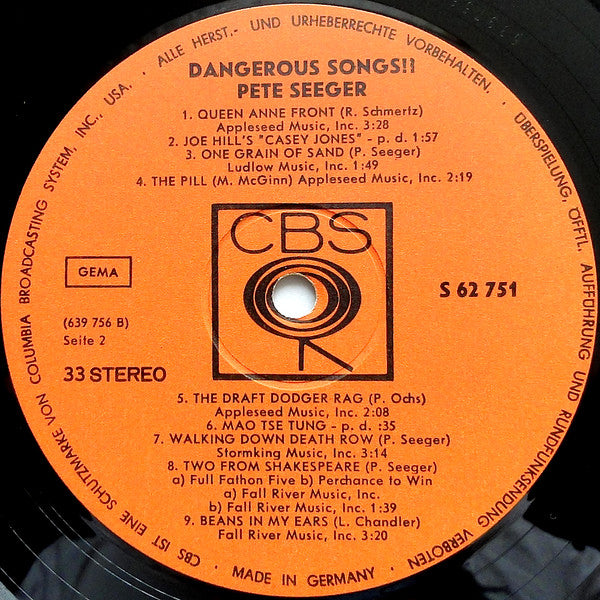 Pete Seeger ~ Dangerous Songs!? (Vinyl) - Djungel & Jazz