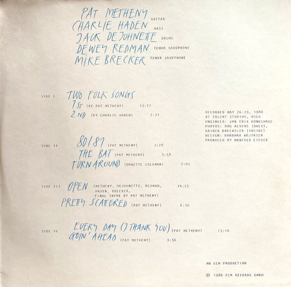 Pat Metheny, Charlie Haden, Jack DeJohnette, Dewey Redman, Michael Brecker ~ 80/81 (Vinyl) - Djungel & Jazz