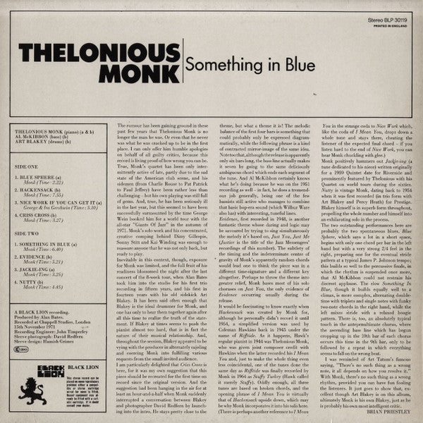 Thelonious Monk ~ Something In Blue (Vinyl) - Djungel & Jazz