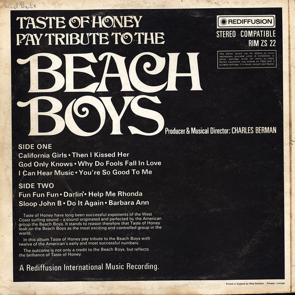 A Taste Of Honey  ~ Taste Of Honey Pay Tribute To The Beach Boys (Vinyl) - Djungel & Jazz