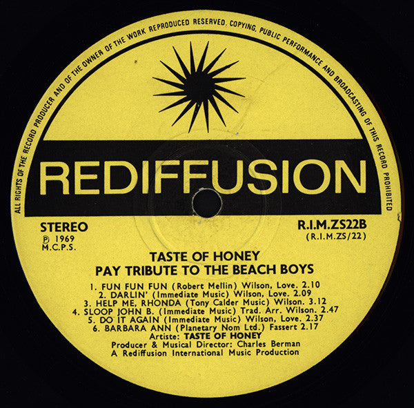 A Taste Of Honey  ~ Taste Of Honey Pay Tribute To The Beach Boys (Vinyl) - Djungel & Jazz