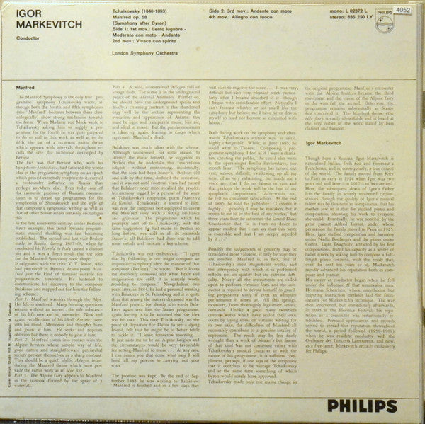 Igor Markevitch, Tschaikowsky*, London Symphony Orchestra : Manfred Op. 58 (LP, Album, Dlx)