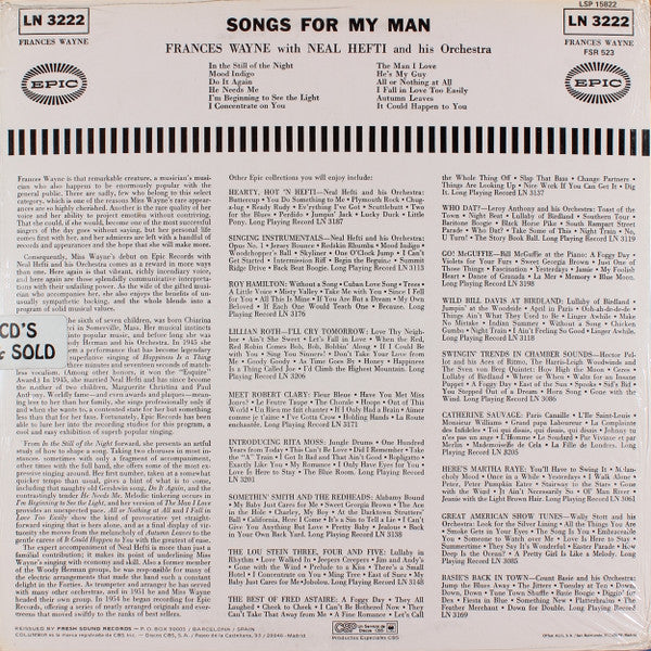 Frances Wayne With Neal Hefti And His Orchestra ~ Songs For My Man (Vinyl) - Djungel & Jazz