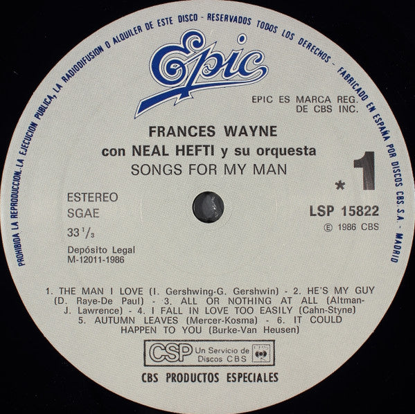 Frances Wayne With Neal Hefti And His Orchestra ~ Songs For My Man (Vinyl) - Djungel & Jazz