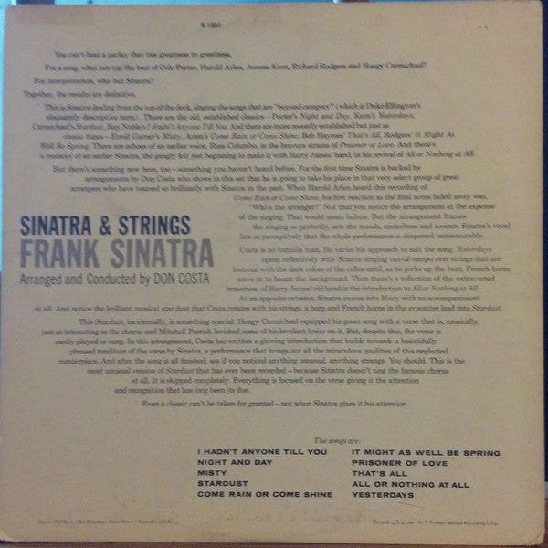 Frank Sinatra ~ Sinatra & Strings (Vinyl) - Djungel & Jazz