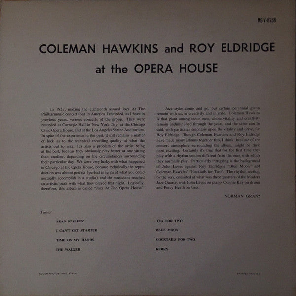 Coleman Hawkins And Roy Eldridge ~ At The Opera House (Vinyl) - Djungel & Jazz