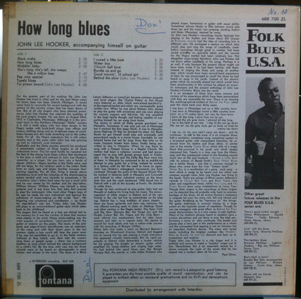 John Lee Hooker : How Long Blues  (LP, Album, Mono, RE)