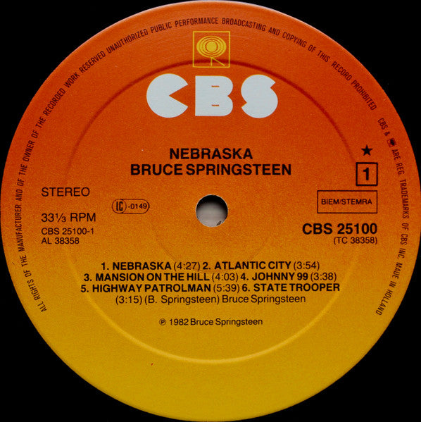 Bruce Springsteen : Nebraska (LP, Album, RP, Gat)