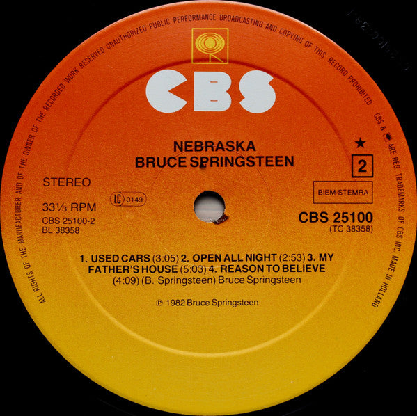 Bruce Springsteen : Nebraska (LP, Album, RP, Gat)