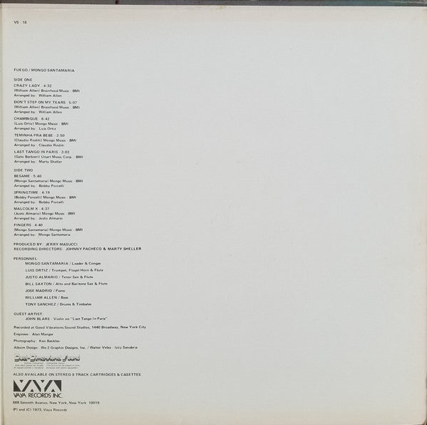 Mongo Santamaria : Fuego (LP, Album, Gat)