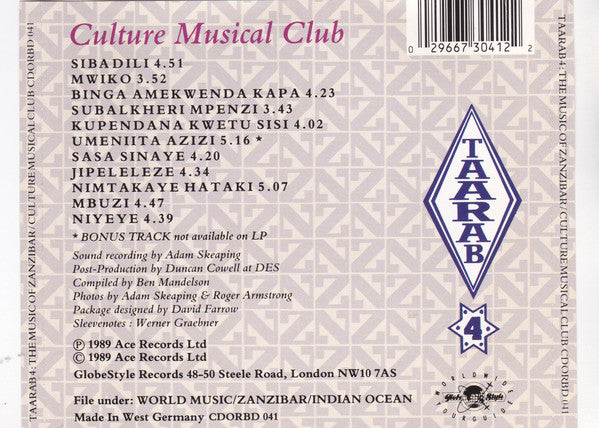 Culture Musical Club ~ Taarab 4: The Music Of Zanzibar (Vinyl) - Djungel & Jazz
