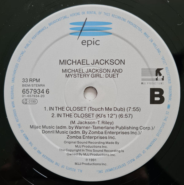 Michael Jackson Featuring Mystery Girl ~ In The Closet (Mixes Behind Door #1) (Vinyl) - Djungel & Jazz