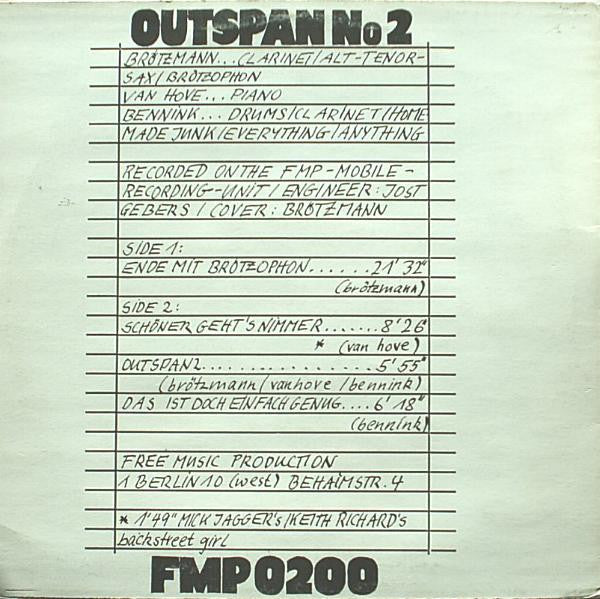 Brötzmann / Van Hove / Bennink ~ Outspan No 2 (Vinyl) - Djungel & Jazz