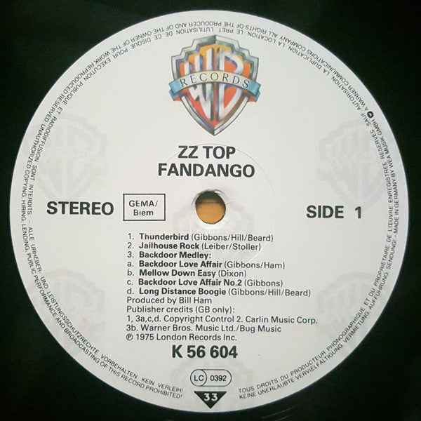 ZZ Top : Fandango! (LP, Album, RP)