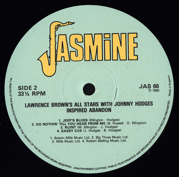 Lawrence Brown's All-Stars With Johnny Hodges ~ Inspired Abandon (Vinyl) - Djungel & Jazz