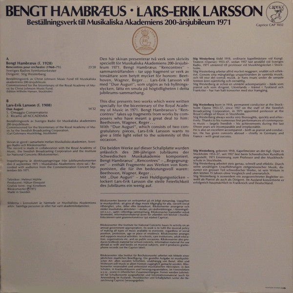 Bengt Hambraeus / Lars-Erik Larsson - Sveriges Radios Symfoniorkester, Stig Westerberg ~ Rencontres Pour Orchestre / Due Auguri (Vinyl) - Djungel & Jazz