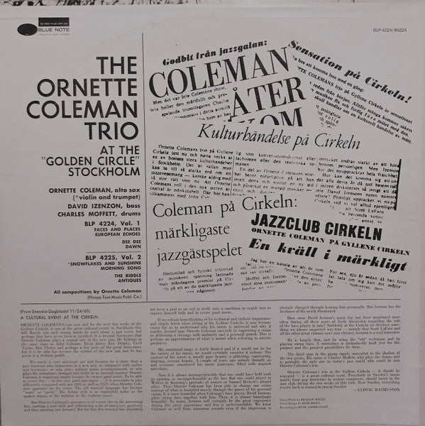 The Ornette Coleman Trio ~ At The "Golden Circle" Stockholm - Volume One (Vinyl) - Djungel & Jazz