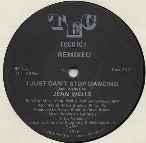 Jean Wells : I Just Can't Stop Dancing (Remixed) (12")