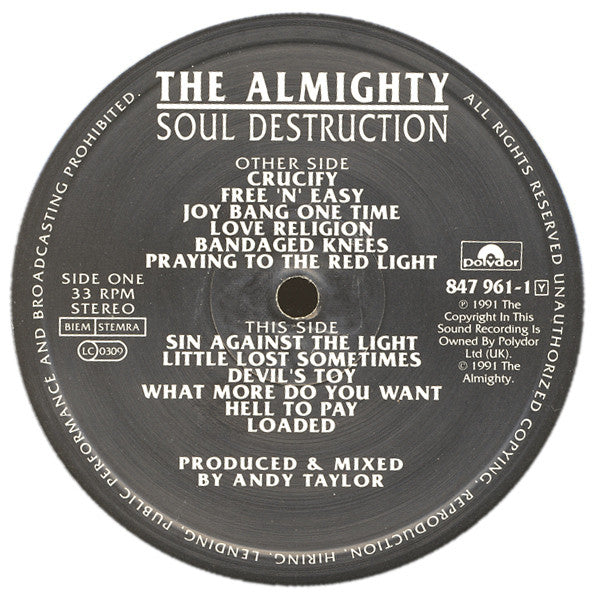 The Almighty : Soul Destruction (LP, Album)