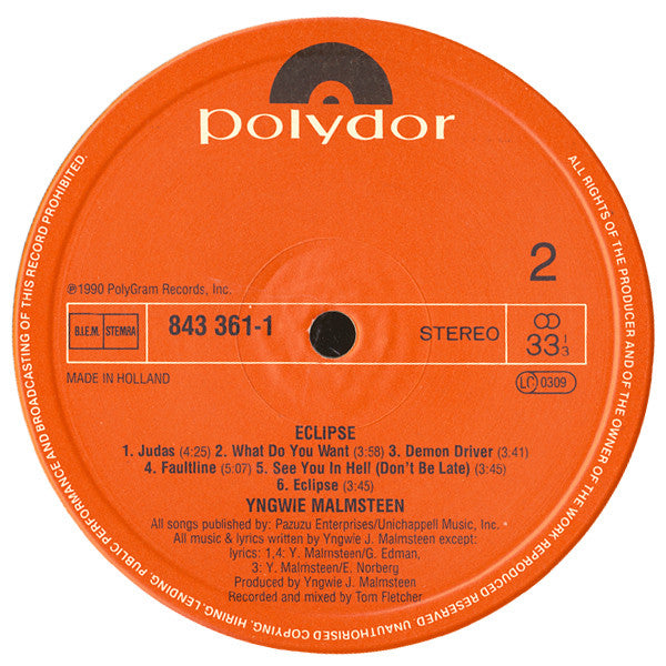 Yngwie Malmsteen ~ Eclipse (Vinyl) - Djungel & Jazz