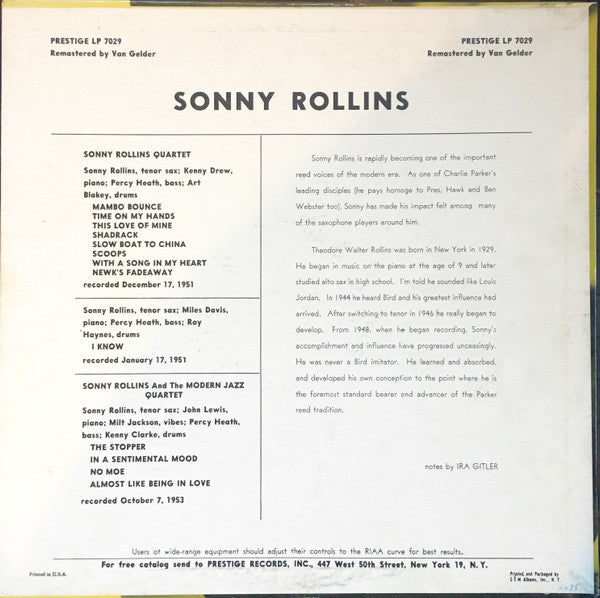 Sonny Rollins With The Modern Jazz Quartet Featuring Art Blakey And Kenny Drew ~ Sonny Rollins With The Modern Jazz Quartet (Vinyl) - Djungel & Jazz