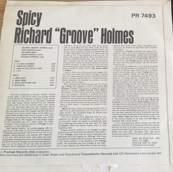 Richard "Groove" Holmes ~ Spicy (Vinyl) - Djungel & Jazz