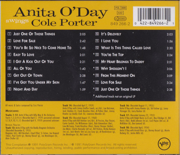 Anita O'Day With Billy May ~ Anita O'Day Swings Cole Porter (Vinyl) - Djungel & Jazz