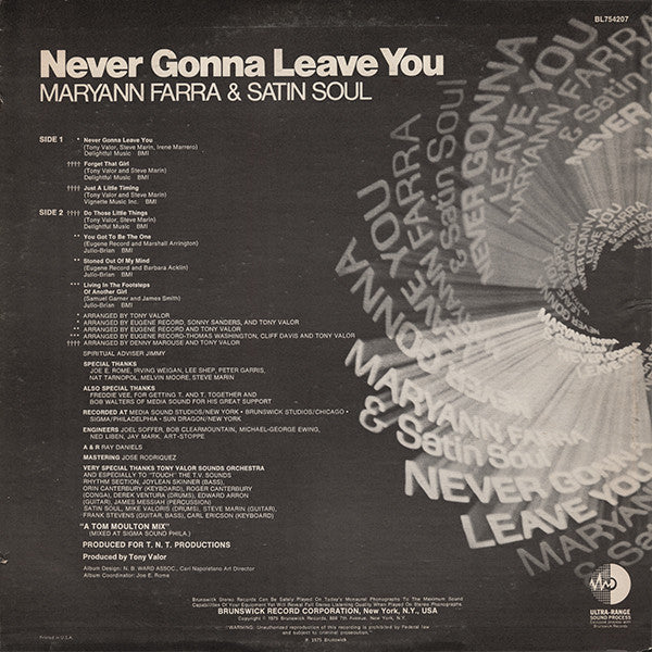 Maryann Farra & Satin Soul : Never Gonna Leave You (LP, Album)