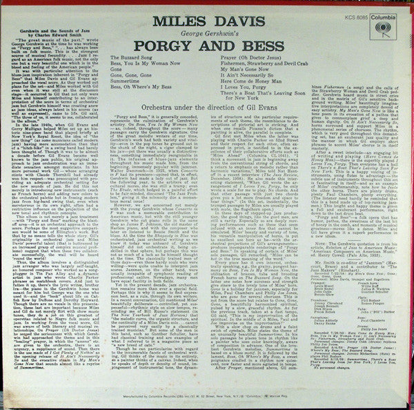 Miles Davis : Porgy And Bess (LP, Album, RE)